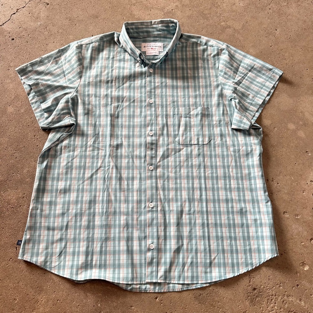 Mizzen+Main Button Down Mens XXL Blue Plaid Leeward SS Shirt Performance USA